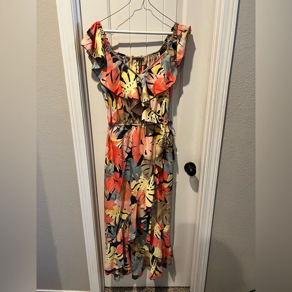 Indulge Multicolor Hawaiian maxi Floral Dress multicolor orange, yellow, green